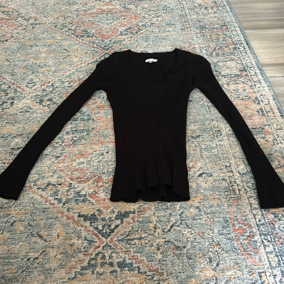grane black long sleeve v neck ribbed sweater - Picture 1 of 3